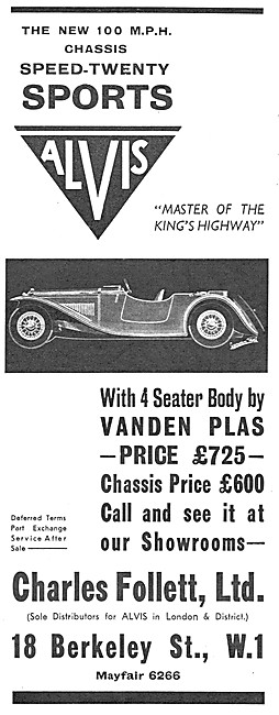 Alvis Speed Twenty 1932 Advert                                   