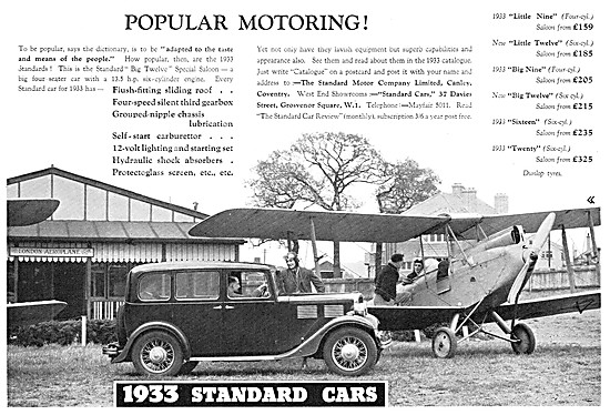 Standard Cars Advert London Aeroplane Club 1933                  