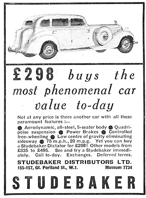 Studebaker 5-Seater Aerodynamic Saloon Car £298.00               