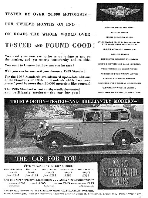 Standard Cars For 1935. Tested And Found Good!                   