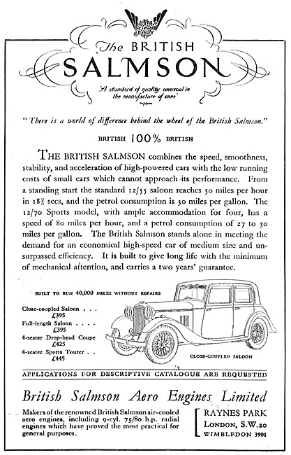 British Salmson Close Coupled Saloon 1935                        