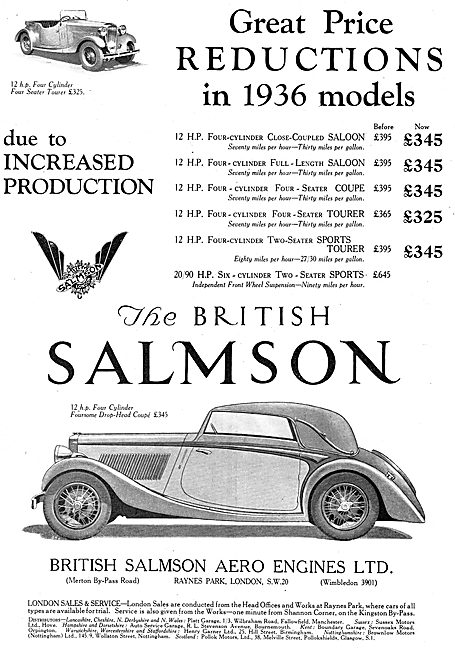 British Salmson Cars For 1936                                    