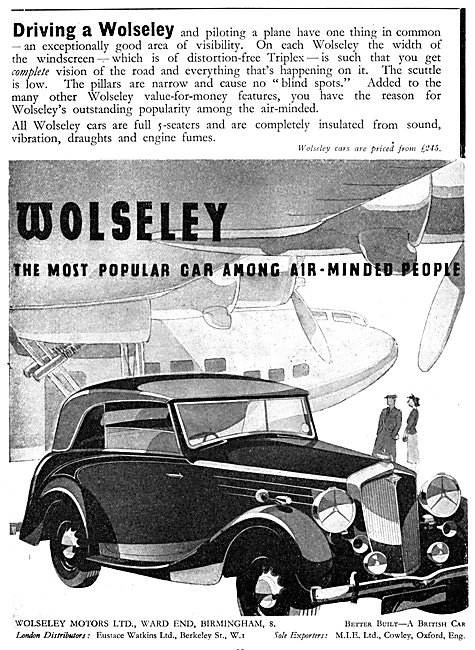 Wolseley Cars 1938 Advert                                        