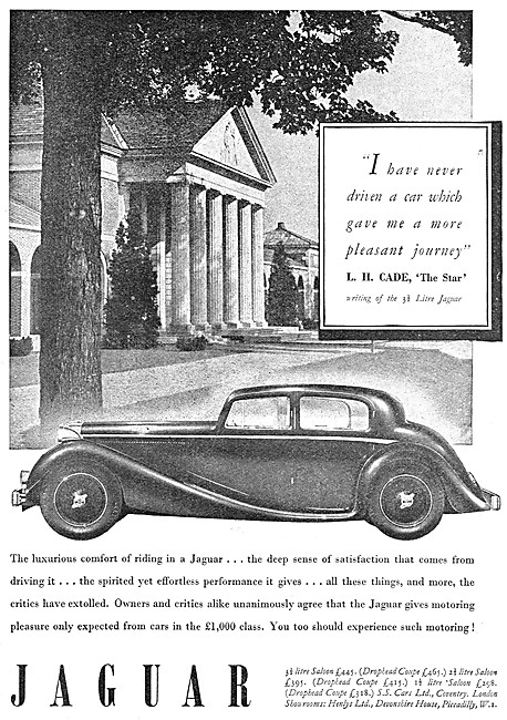 S.S.Cars. Jaguar Car Range 1939                                  