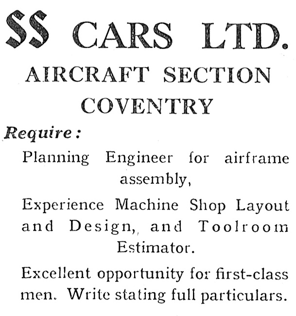 S.S.Cars Aircraft Section Coventry 1940 - Recruitment            