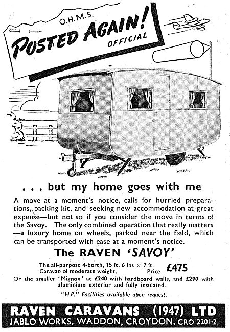  Raven Caravans For Service Personnel (Jablo)  1950              