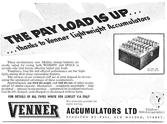 Venner Lightweight Aircraft Accumulators 1950                    