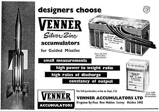 Venner Silver-Zinc Accumulators For Guided Missiles              