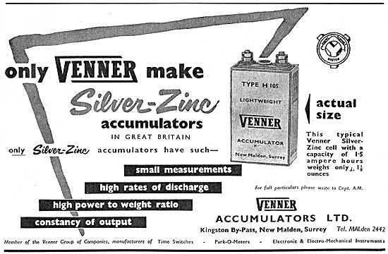 Venner Silver-Zinc  Accumulators For Radio Control Models        