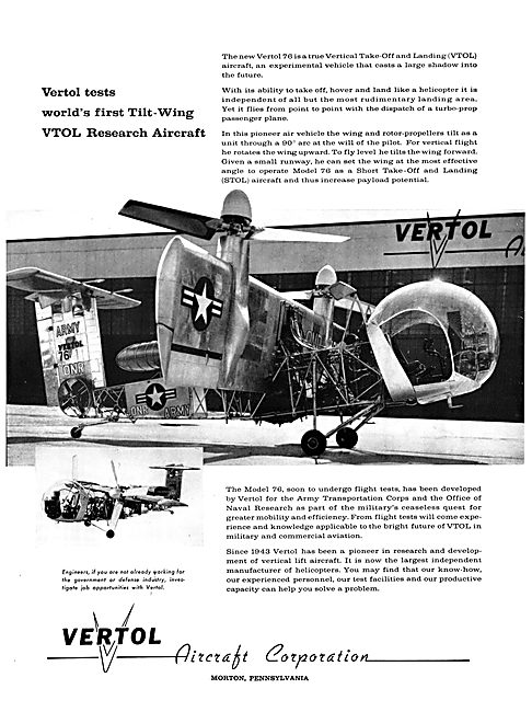 Vertol Tilt Wing VTOL Research Aircraft 1957                     