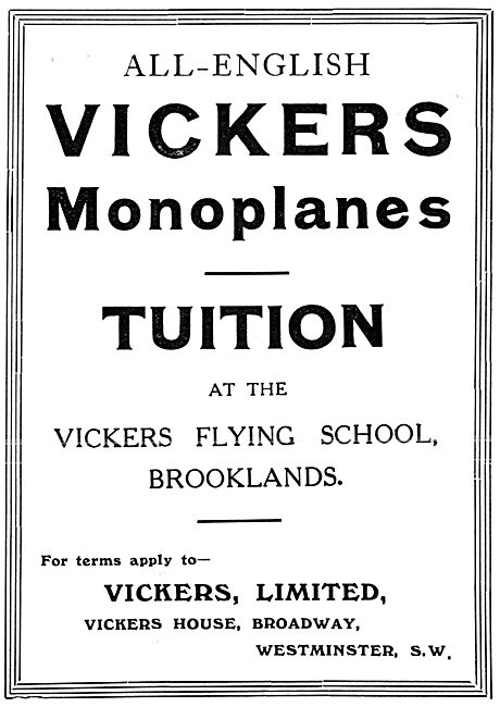 Vickers Monoplanes & Flying School 1912                          