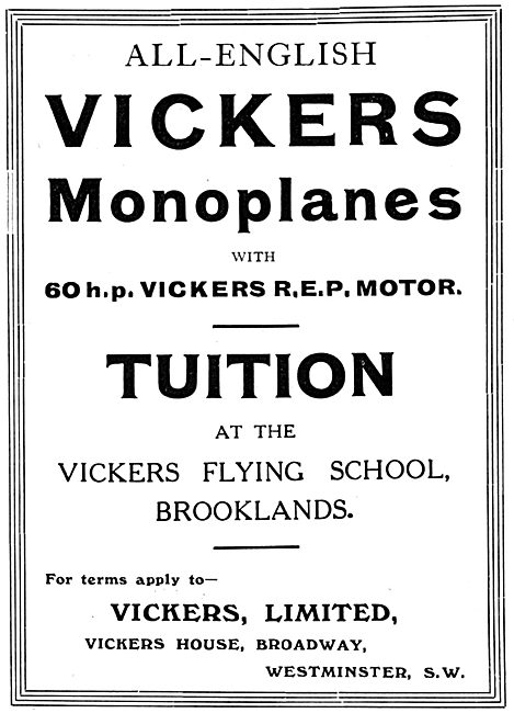 Vickers Monoplanes & Flying School 1912                          