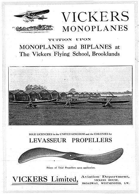 Vickers Monoplanes, Biplanes & Brooklands Flying School          