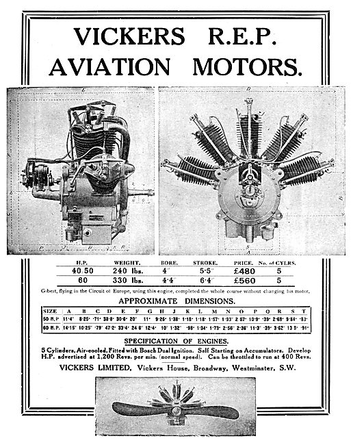 Vickers R.E.P. Aviation Motors. Vickers REP Aero Engines         