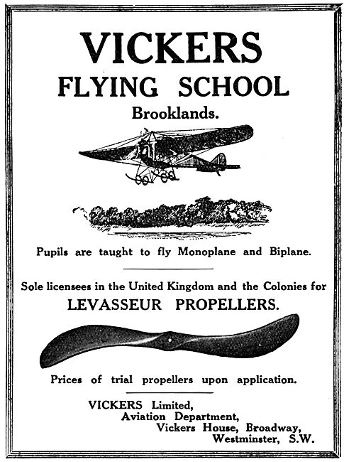 Vickers Aeroplanes & Flying School 1913 - Levasseur Propellers   