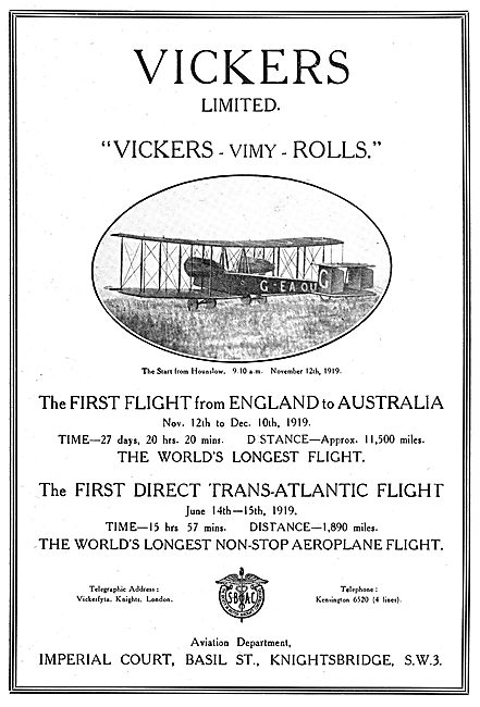 Vickers Vimy - England - Australia Flight                        
