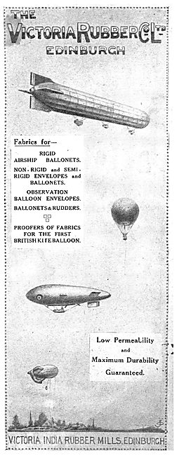 Victoria India Rubber Mills. Edinburgh. Fabrics For Balloons 1919