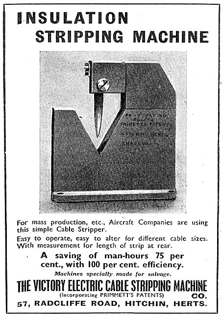 The Victory Electric Cable Stripping Machine  1943 Advert        