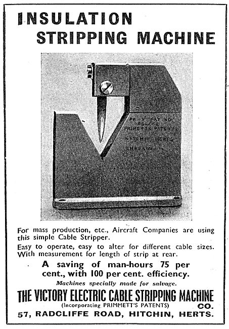 The Victory Electric Cable Stripping Machine  1943 Advert        