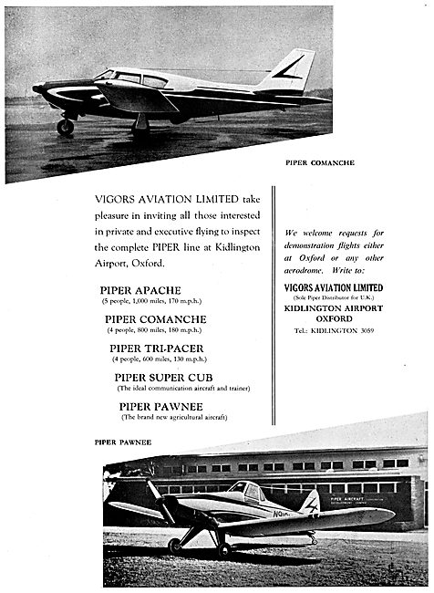 Vigors Aviation - Piper Aircraft Range 1959                      