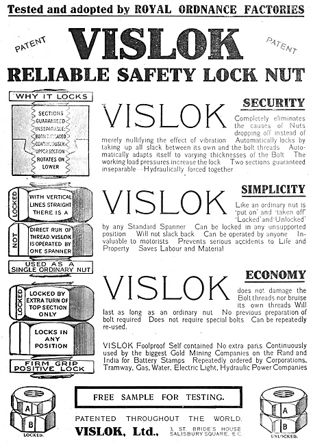 Vislok Safety Lock Nuts 1916                                     