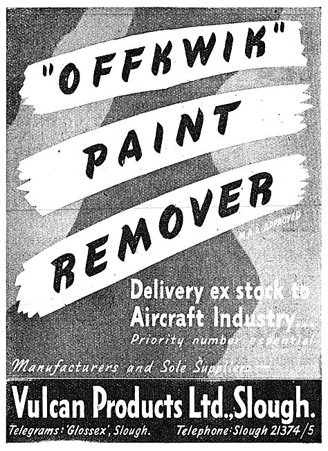 Vulcan Products. Slough. Offkwik Paint Remover 1943              