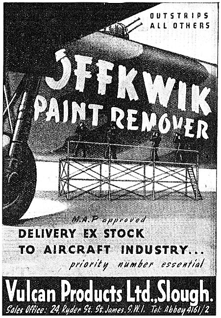 Vulcan Products. Slough. Offkwik Paint Remover 1843 Advert       