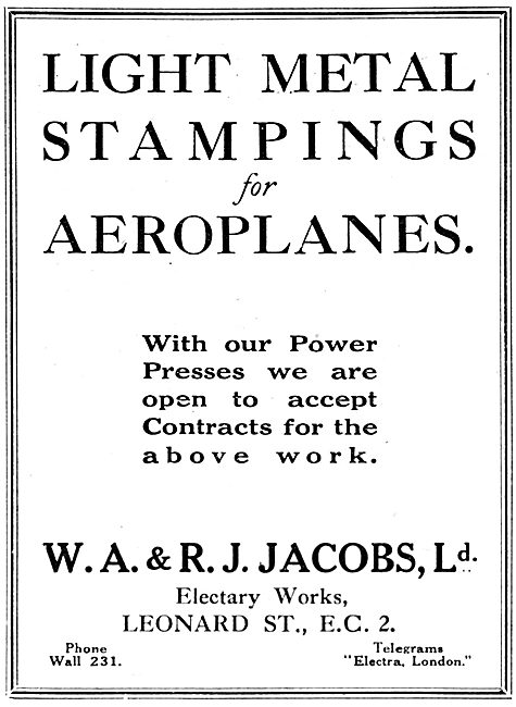 W.A & R.J. Jacobs Ltd  - Light Metal Stampings For Aeroplanes    