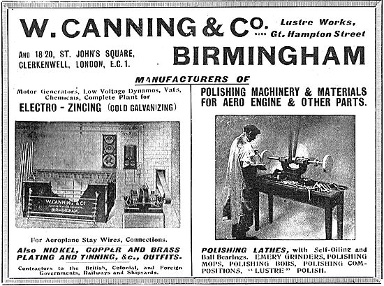 W.Canning & Co. Electro-Zincing & Machinery For Aero Constructors