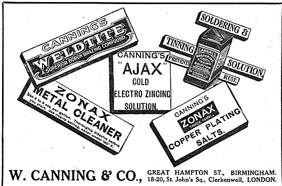 W.Canning Metal Treatment products. AJAX ZONAX WELDITE           