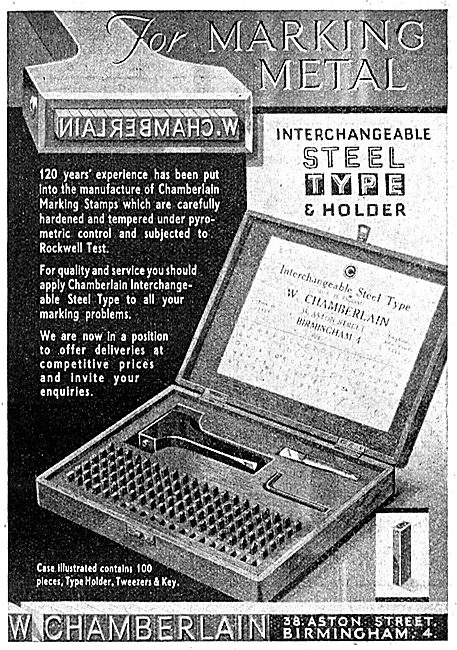 W.Chamberlain. Metal Marking Tool Sets.38 Aston Street, Birmingha