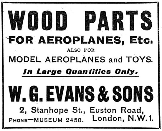 W.G.Evans & Sons. Wood Parts For Aircraft - 1919                 