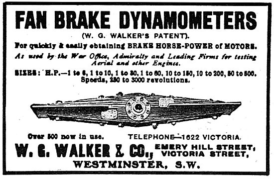 W.G.Walker & Co - Fan Brake Dynamometer.. 1918 Advert            