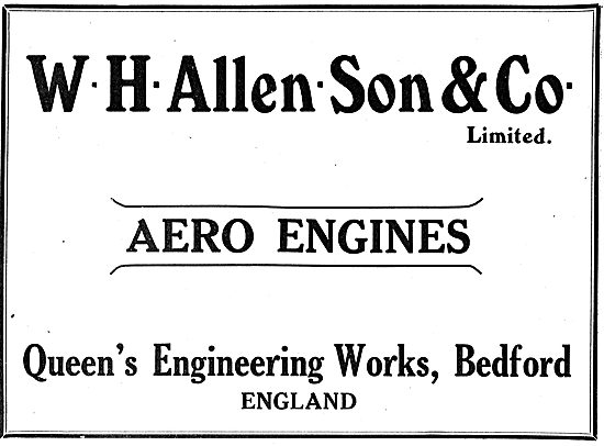 W.H.Allen & Son Aero Engines. Queens Engineering Works Bedford   