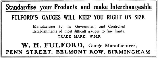 W.H.Fulford. Gauge Manufacturer. Engineering Limit Gauges        