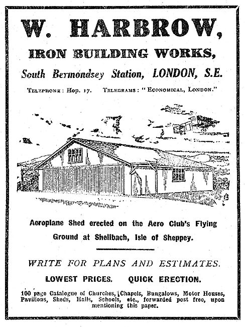 W.Harbrow Iron Building Works: Aeroplane Sheds Designed & Erected