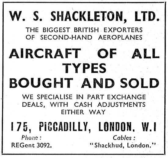 W.S.Shackleton - Aircraft Sales                                  