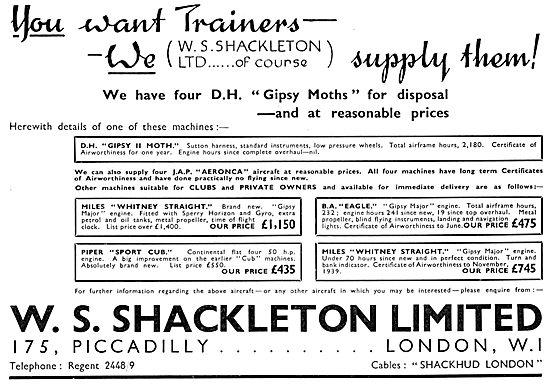 W.S.Shackleton. Aircraft Sales, Services & Brokerage. Spares     