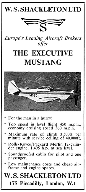 W.S.Shackleton. Aircraft Sales, Executive Mustang 1960           