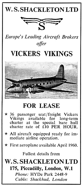 W.S.Shackleton. Aircraft Sales, Services & Brokerage. Spares     