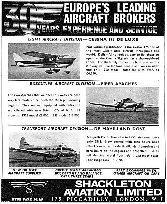 W.S.Shackleton. Aircraft Sales, Services & Brokerage. Spares     