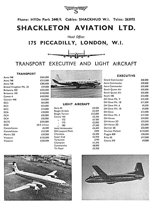 Shackleton Aviation. Aircraft Sales, Services & Brokerage. Spares