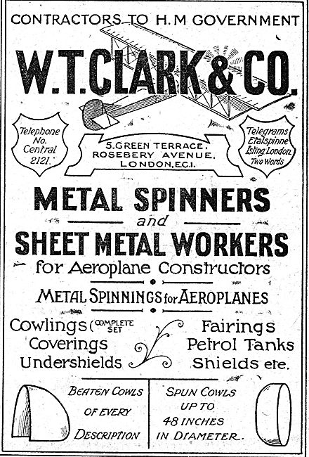 W.T.Clark. Green Terrace, Roseberry Ave. Aero Sheet Metal Work   