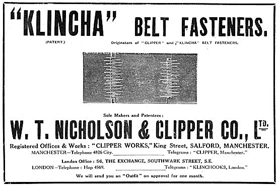 W.T.Nicholson & Clipper - KLINCHA & CLIPPER Belt Fasteners       