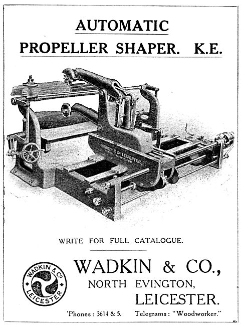 Wadkin Automatic Propeller Shaper K.E. 1916                      