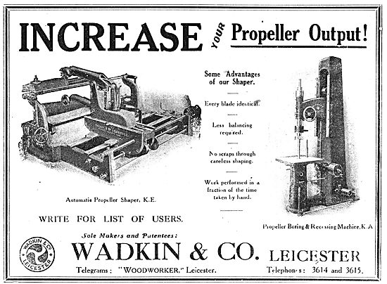 Wadkin Propeller Shaping Machinery For Aircraft Works            