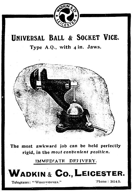 Wadkin Ball & Socket Vice 1919 Advert                            