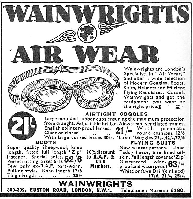 Wainwright's Flying Clothing: Flying Goggles                     