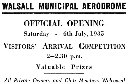 Walsall Aerodrome Official Opening 6th July 1935                 