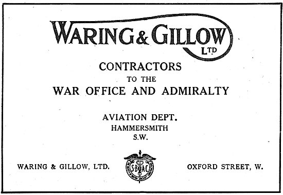 Waring & Gillow Aviation Dept. Contractors To The War Office     